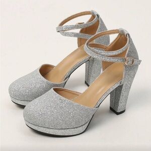 Silver Glitter Women's Platform Heels